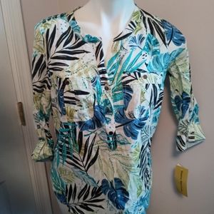 NWT Cathy Daniels floral linen tonic top